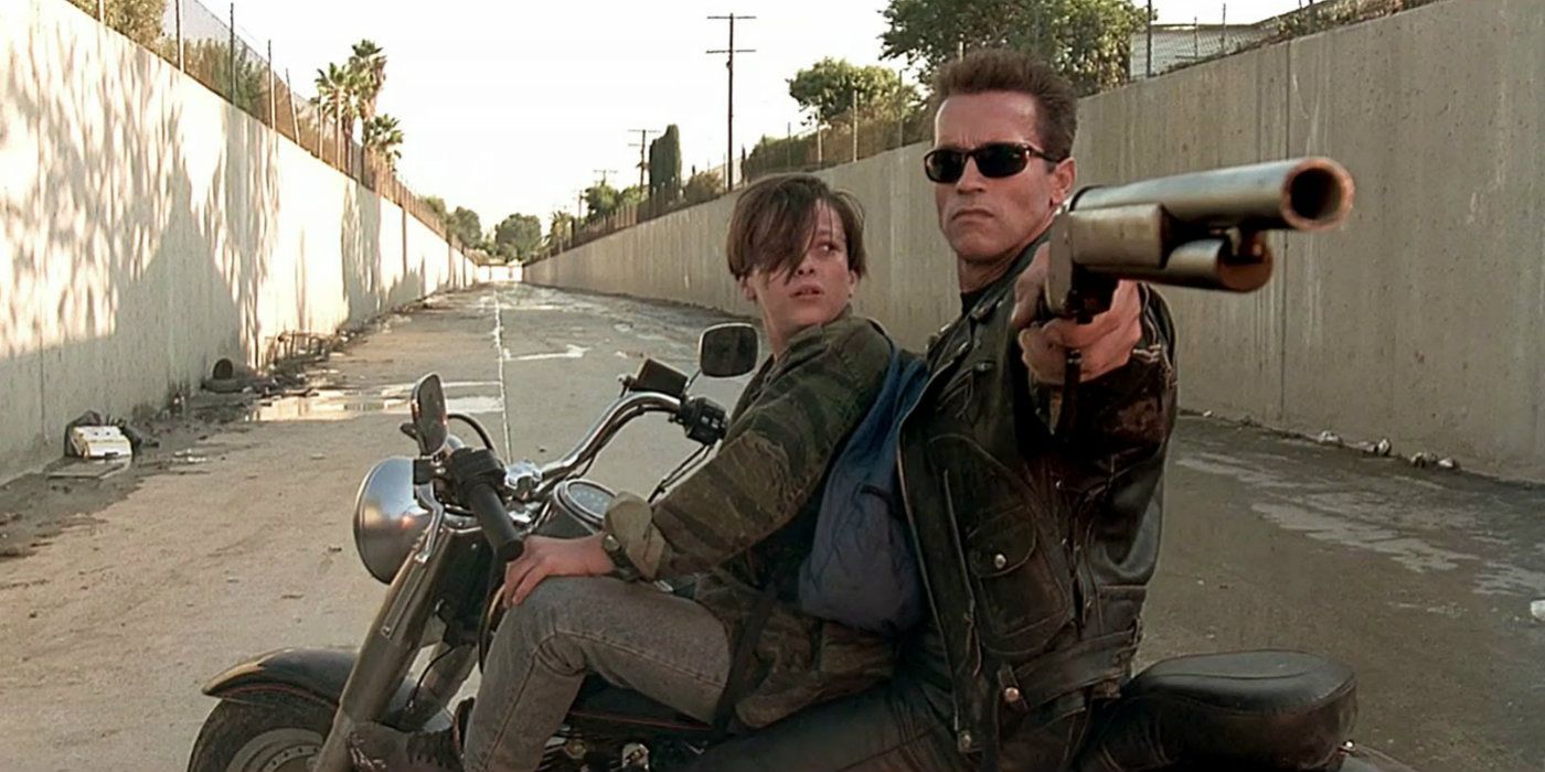 Edward Furlong and Arnold Schwarzenegger in Terminator 2 Judgment Day