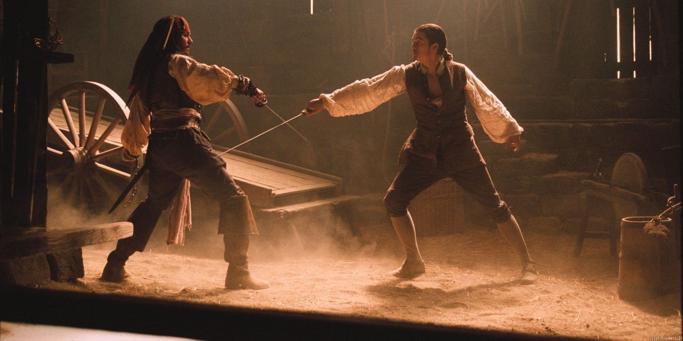 Jack Sparrow Will Turner Pirates Caribbean Black Pearl sword fight