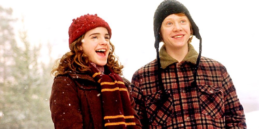 Hermione and Ron Laughing in the Snow