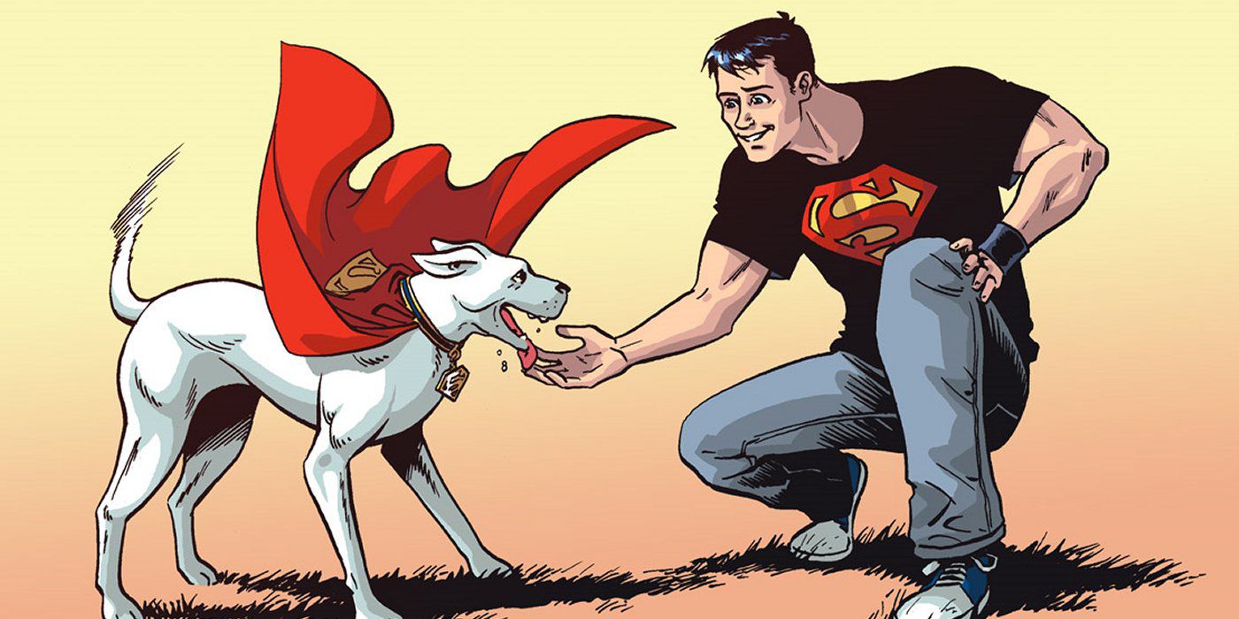 Superboy playing with Krypto