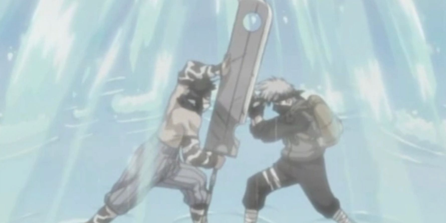 Zabuza fights Kakashi on the water in Naruto
