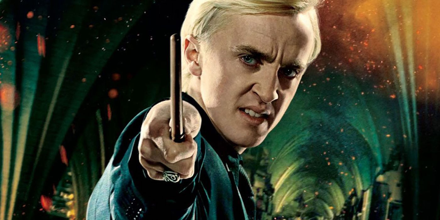 Draco Malfoy aiming his wand