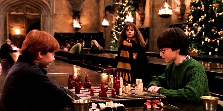 Hogwarts en Navidad Harry Potter y la Piedra Filosofal Ron Weasley Hermione Granger Ajedrez de magos's Stone Philosopher's Stone Ron Weasley Hermione Granger Wizard Chess