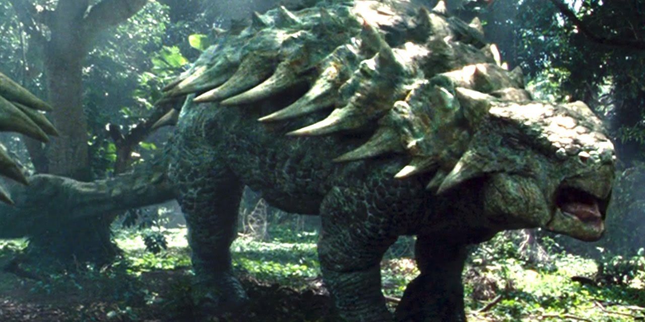 An Ankylosaurus roaring in Jurassic World