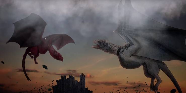 Two dragons fighting in mid-air