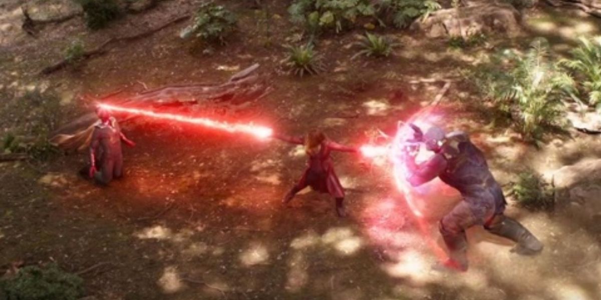 Wanda Maximoff Stands Off With Thanos Over Vision In Avengers Infinity War