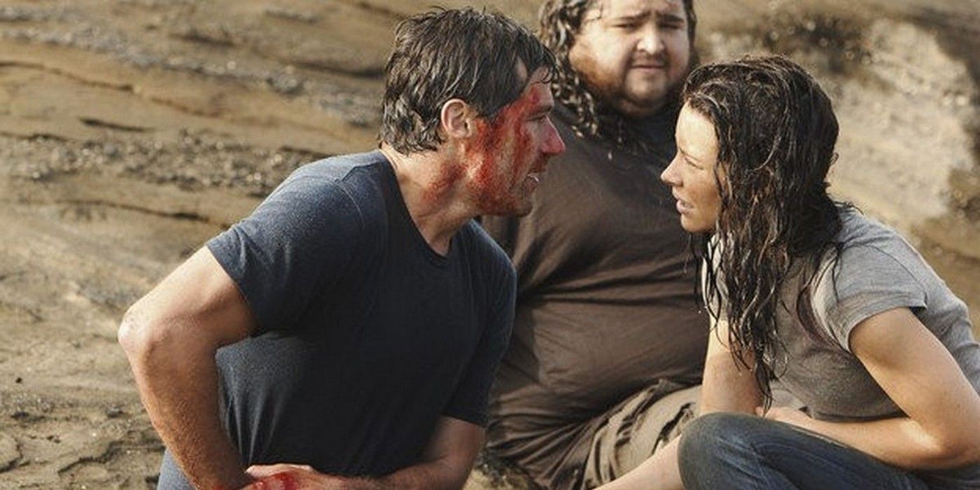 Matthew Fox as Jack Shephard Evangeline Lilly as Kate Austen and Jorge Garcia as Hurley in Lost