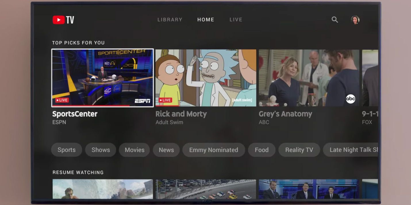 YouTube TV Home Page Cropped