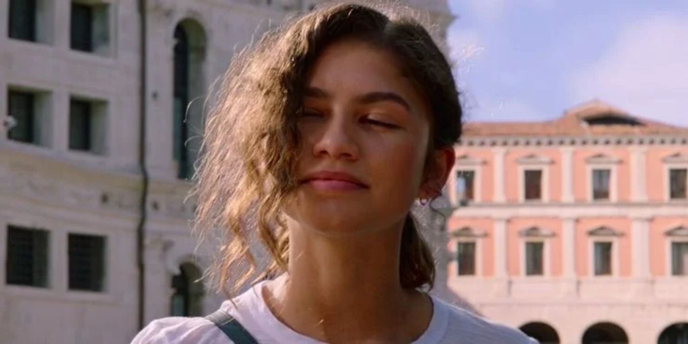 MJ with her eyes closed in Spider Man Far From Home