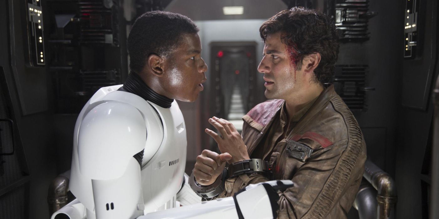 Finn and Poe meet in The Force Awakens