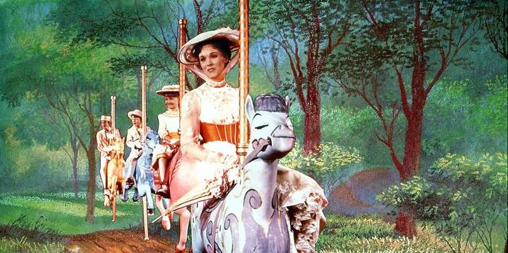 Mary Poppins (Julie Andrews) animatiescène in "Mary Poppins."