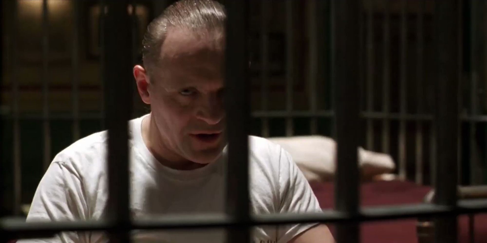Anthony Hopkins as Hannibal Lecter in his cell in Memphis in The Silence of the Lambs