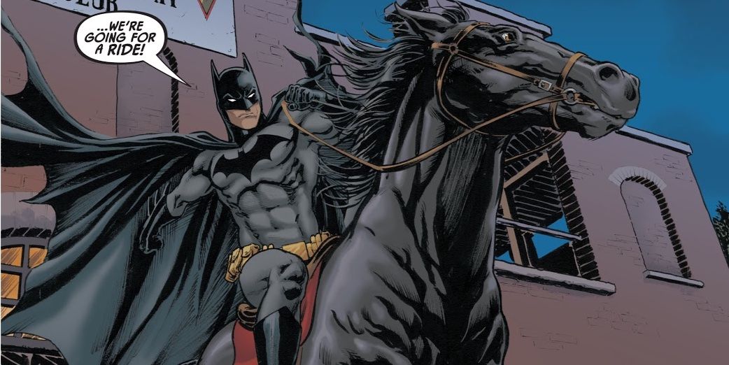 batman riding horse statue