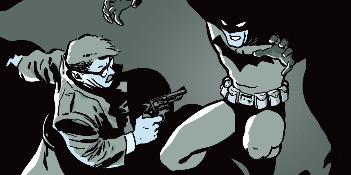 Batman year one Gordon shooting at batman comic art