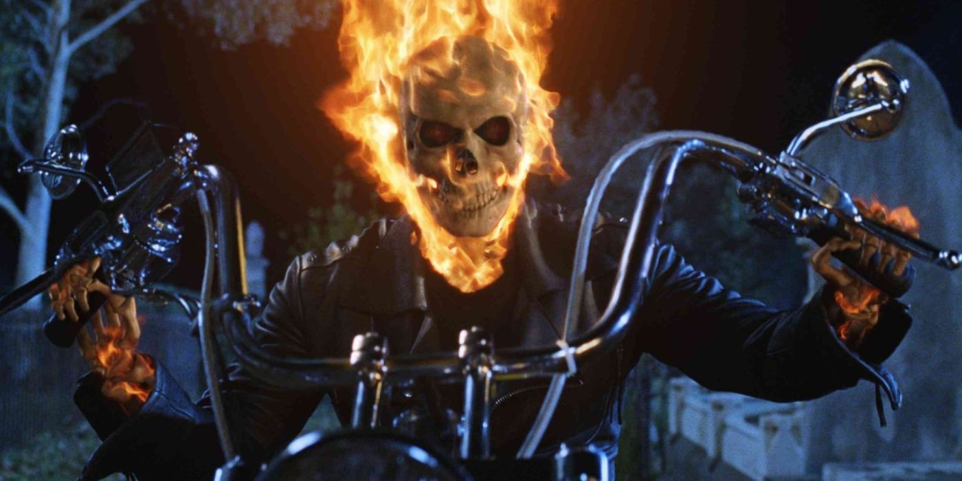 Ghost Rider 2007 Flaming Skull Spirit of Vengeance on Motorcycle