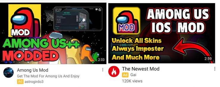 Among Us Hack Cheat Guides On Youtube Are Advertised Front Center