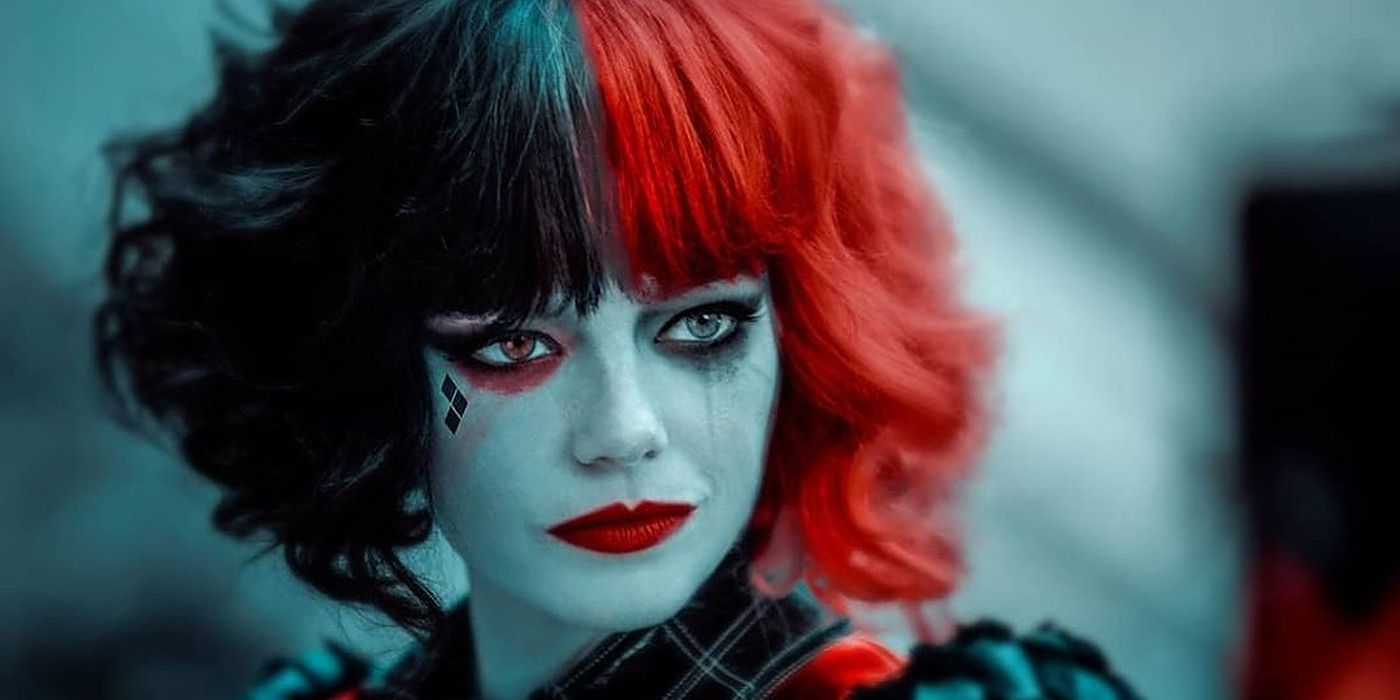 Emma Stone Harley Quinn in Cruella Movie DC Comics Mash Up