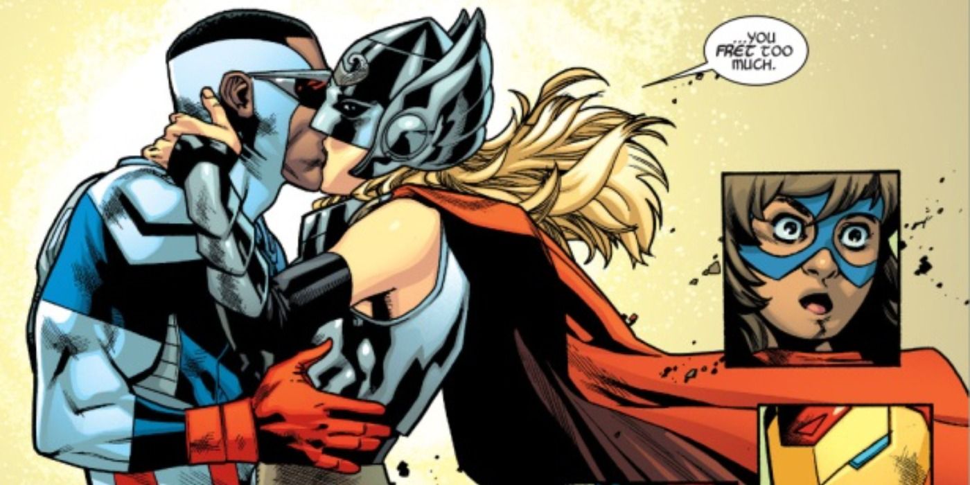 Jane Foster Thor And Sam Wilson Captain America Kiss