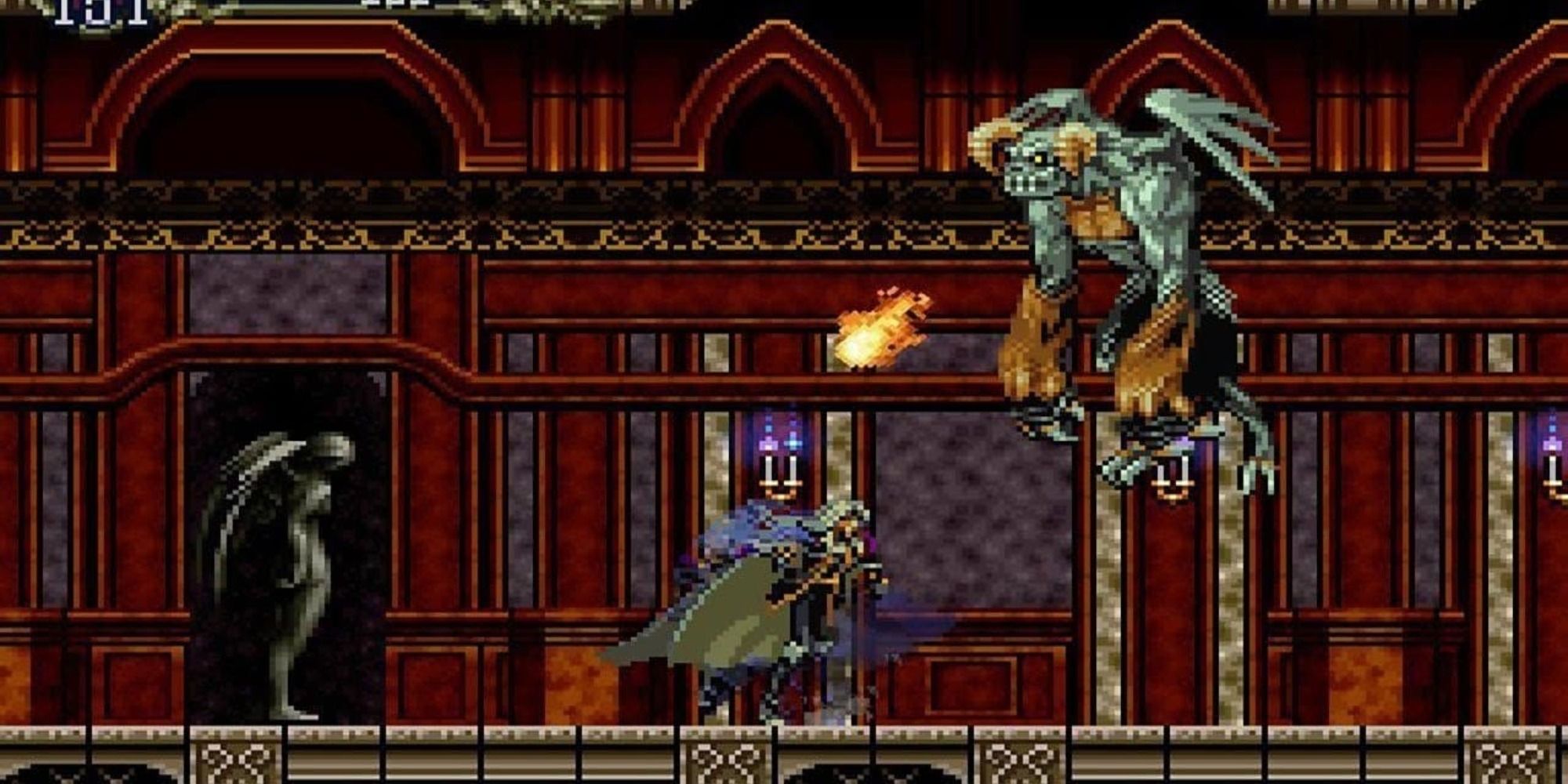 An image of the player fighting a gargoyle like creature in Castlevania Symphony of the Night