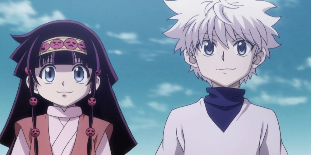 Killua Zoldyck and Alluka Zoldyck standing side by side