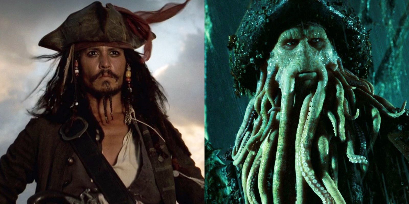 Captain Jack Sparrow and Davy Jones in Pirates of the Caribbean