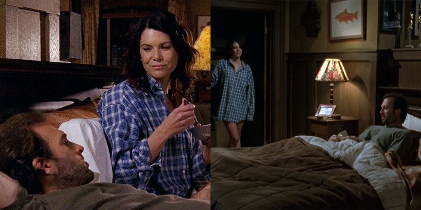 Lorelai wearing Lukes shirt on Gilmore Girls