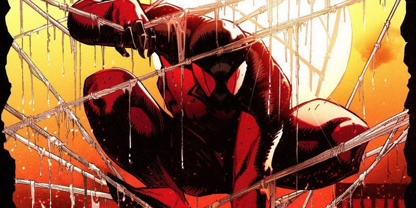 Kaine Parker in a web in Spider Man