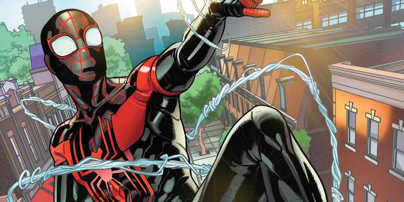 Miles Morales swinging by as Spider Man