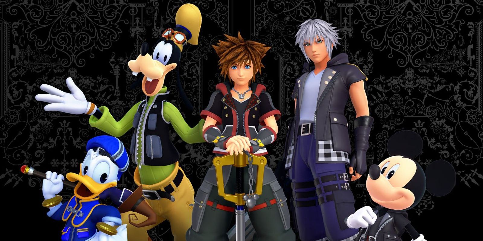 Sora Riku Mickey Donald and Goody in Kingdom Hearts III character banner
