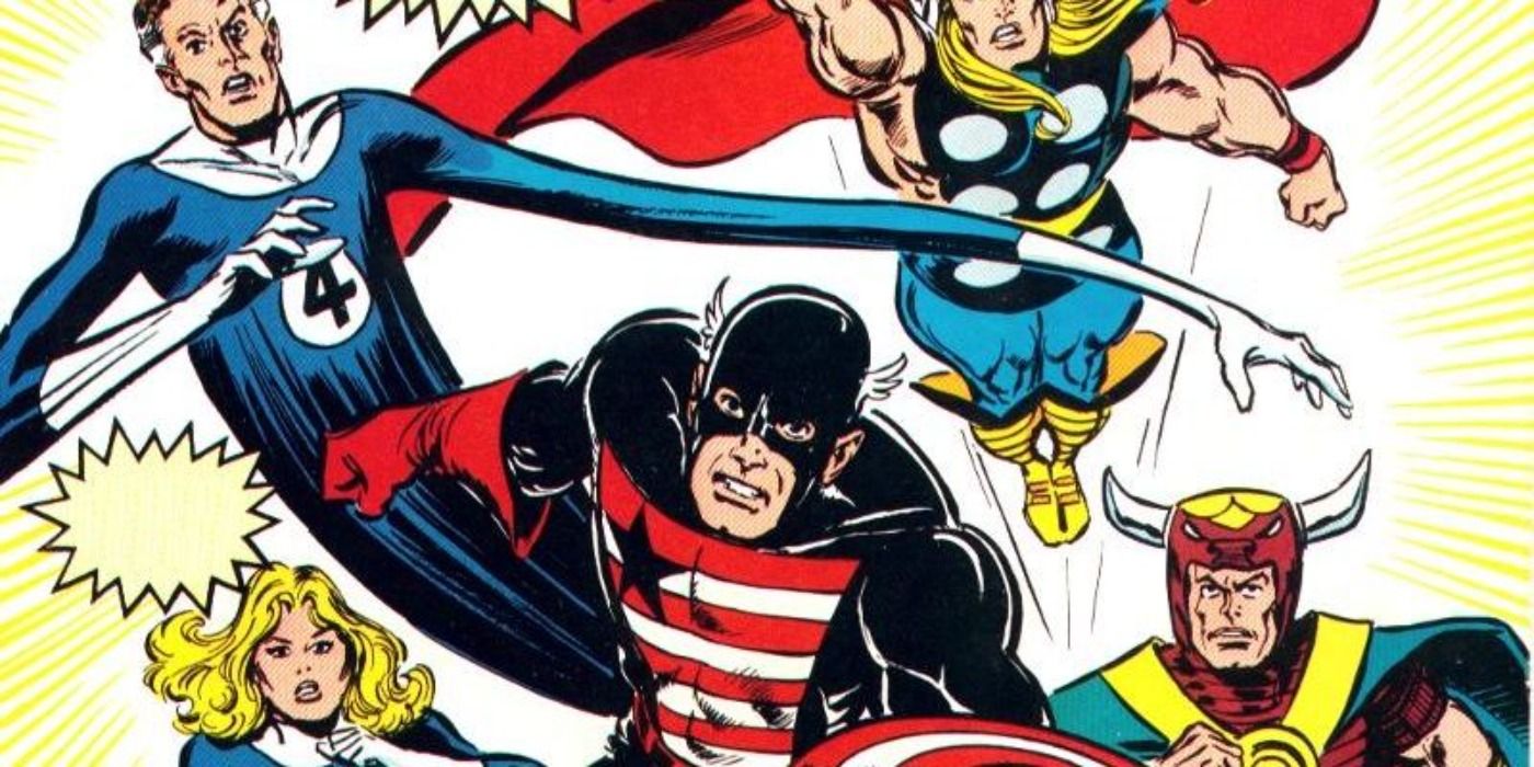 Reed and Sue Richards join the Avengers with Thor and U.S. Agent in Marvel Comics.
