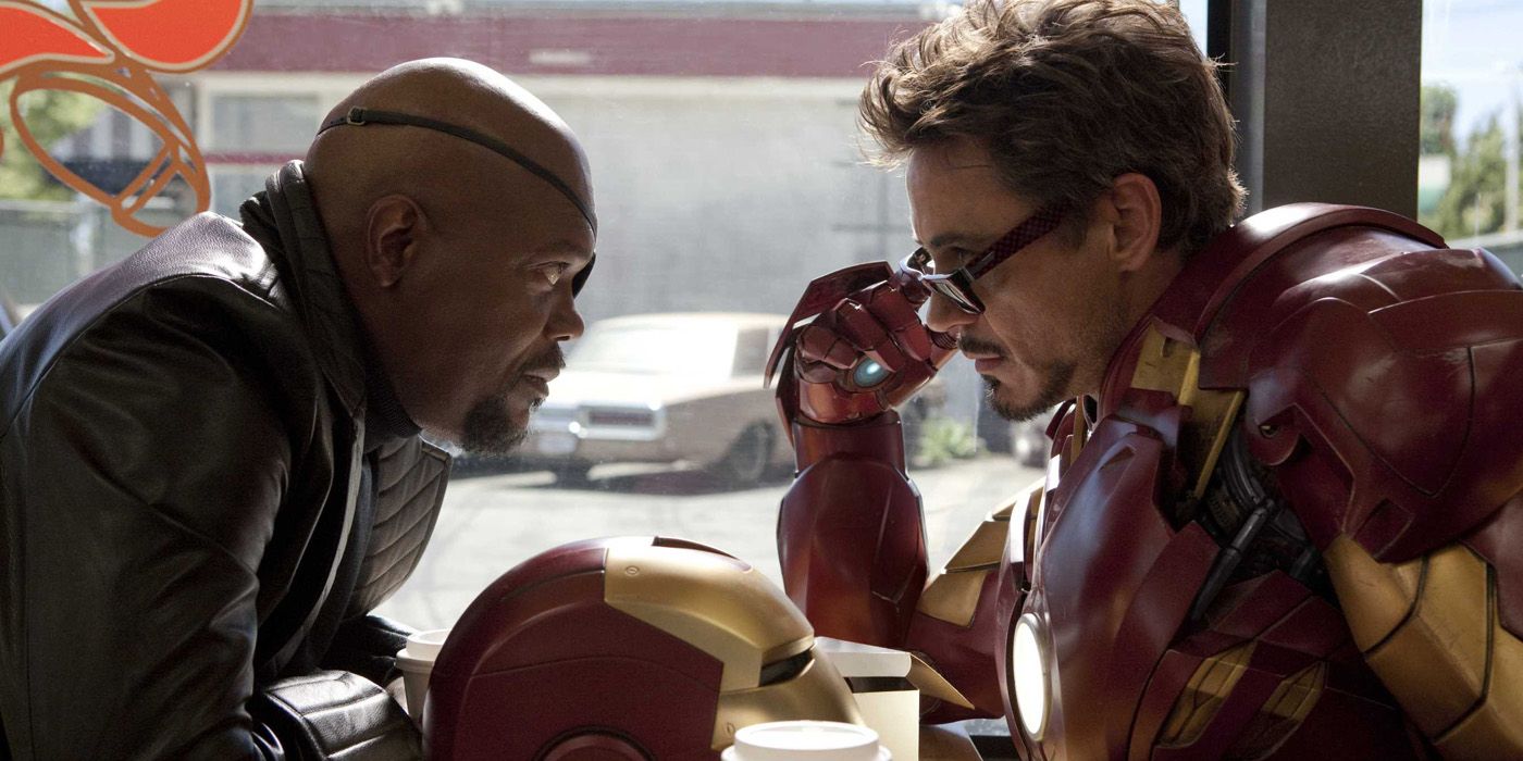 Tony Stark talking to Nick Fury in Iron Man 2