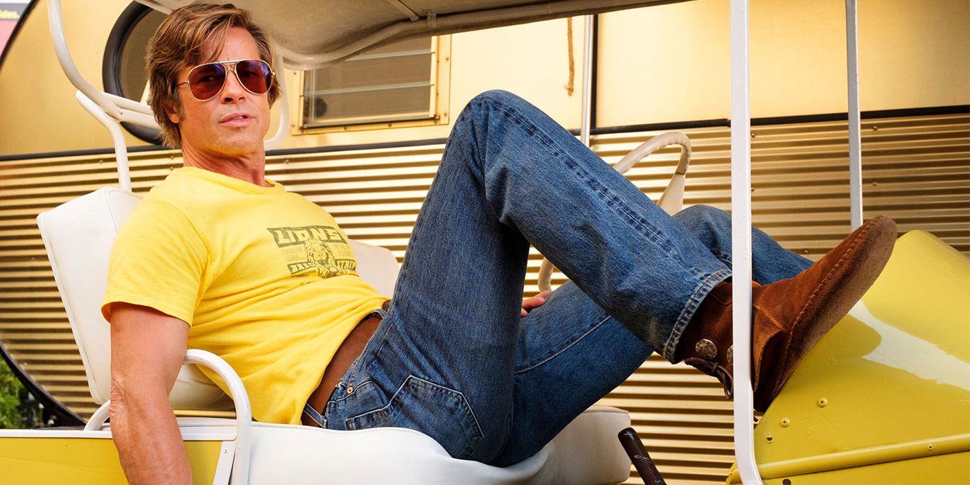 Brad Pitt sitting in a cart in Once Upon a Time in Hollywood