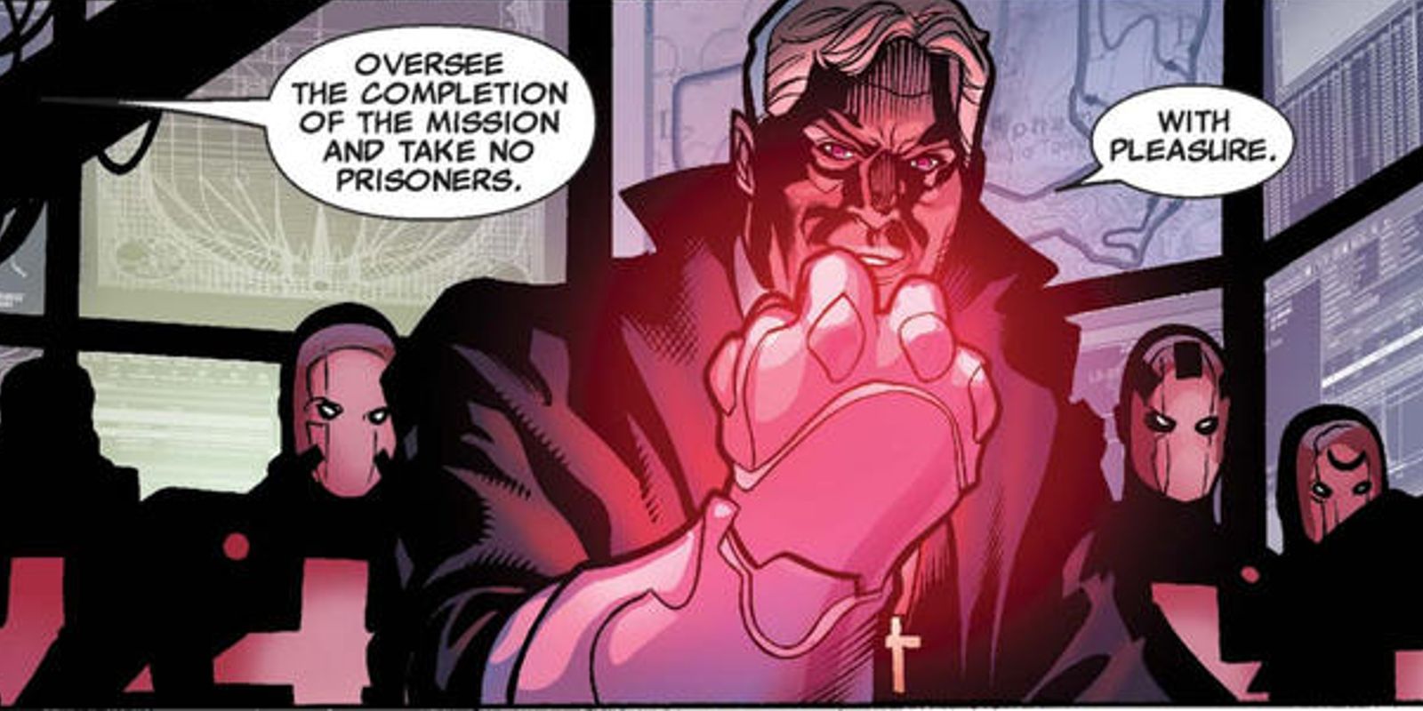 Reverend William Stryker leading his Purifiers in Marvel comics