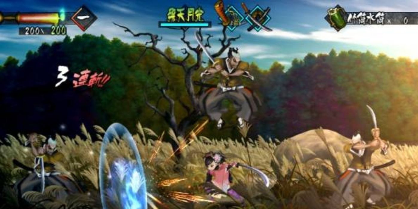 Several sword fighters engaged in battle in Muramasa The Demon Blade