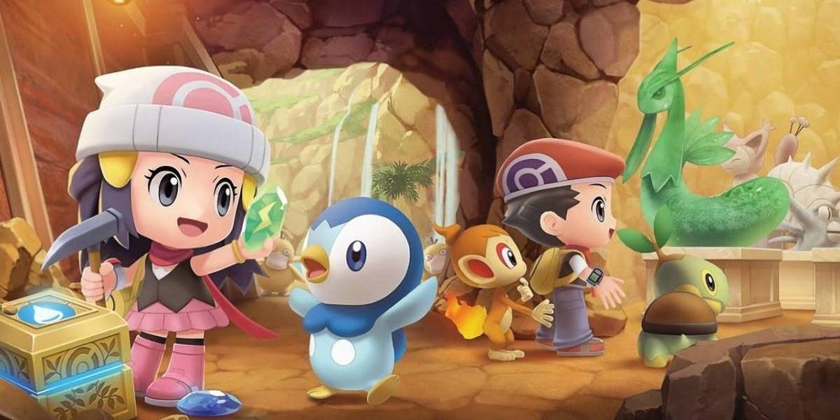 Promo art of Dawn en Lucas met hun Pokémon in de Grand Underground in Pokemon.