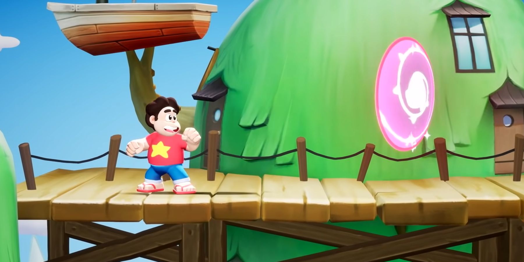 Steven Universe putting up a shield on the treehouse in MultiVersus