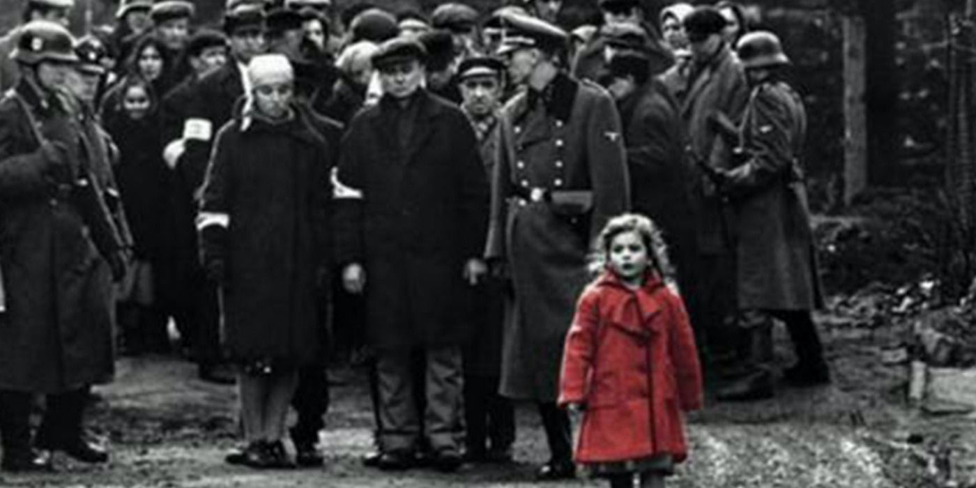 The girl in the red coat walking in Schindlers List