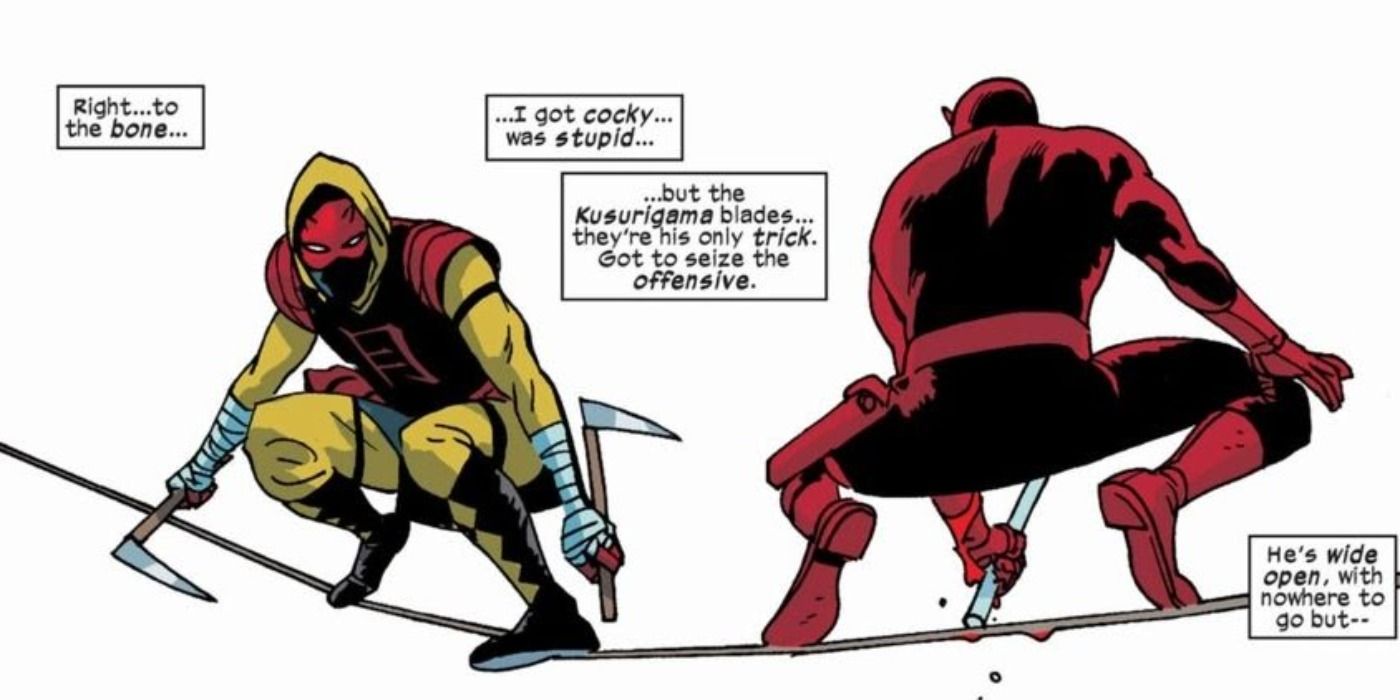 Daredevil faces off with Ikari in Marvel Comics.