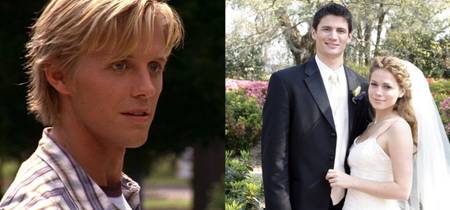 하나의 나무 언덕에 자신의 결혼식에 이안/데릭과 나단과 헤일리의 분할 이미지