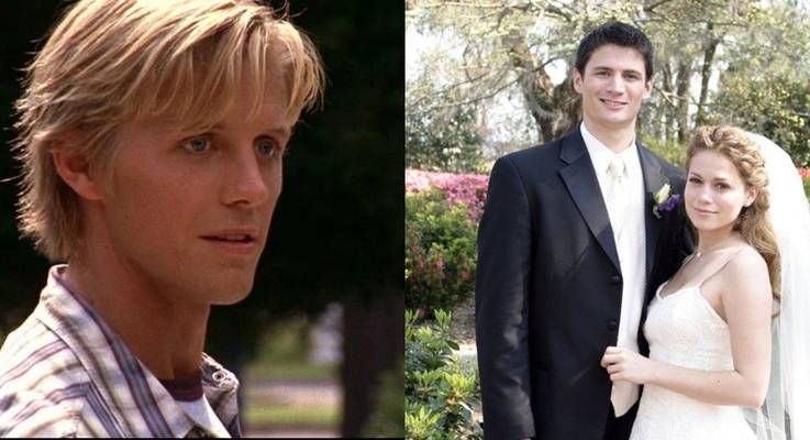 하나의 나무 언덕에 자신의 결혼식에 이안/데릭과 나단과 헤일리의 분할 이미지