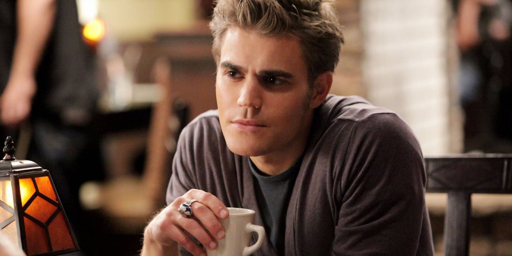 Stefan sipping Tea on The Vampire Diaries