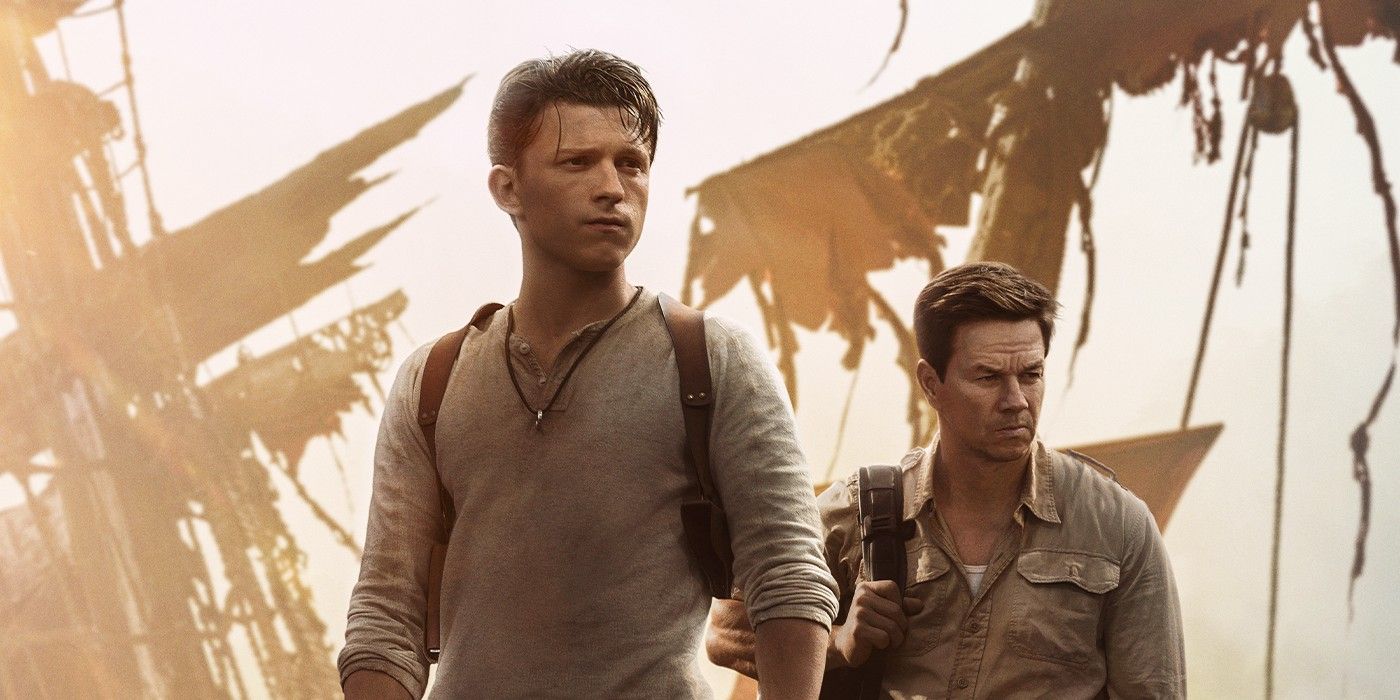 Uncharted Movie Poster Tom Holland & Mark Wahlberg Escape Shipwreck