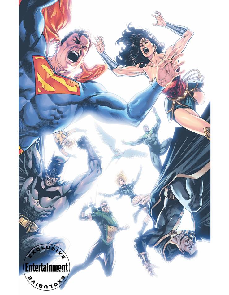Superman, Mulher-Maravilha, Caçador de Marte, Arqueiro Verde, Aquaman, John Stewart, Mulher-Gavião, Canário Negro e Zatanna; DC Comics; Liga da Justiça