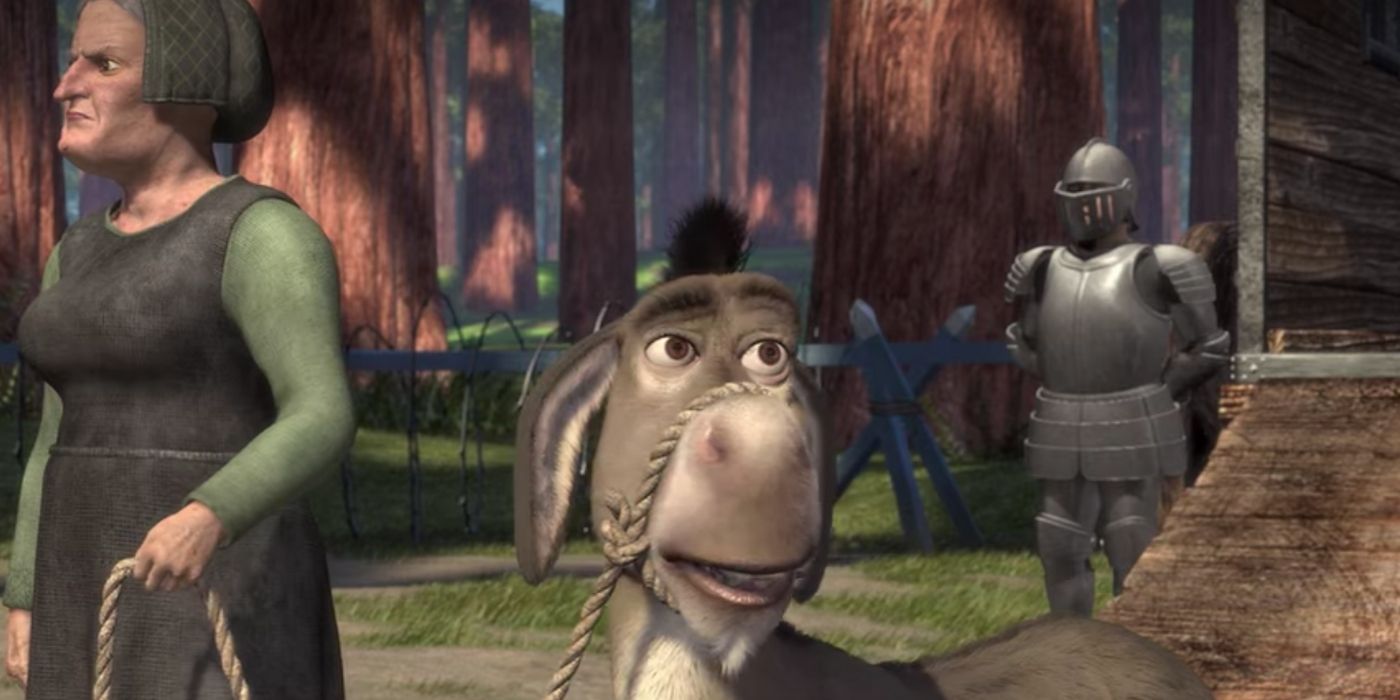 Donkey being sold by a woman in Shrek 1