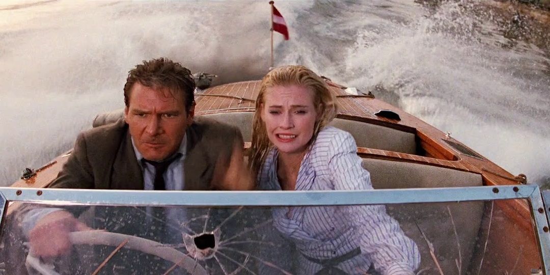 Indy driving a speedboat in Indiana Jones and the Last Crusade