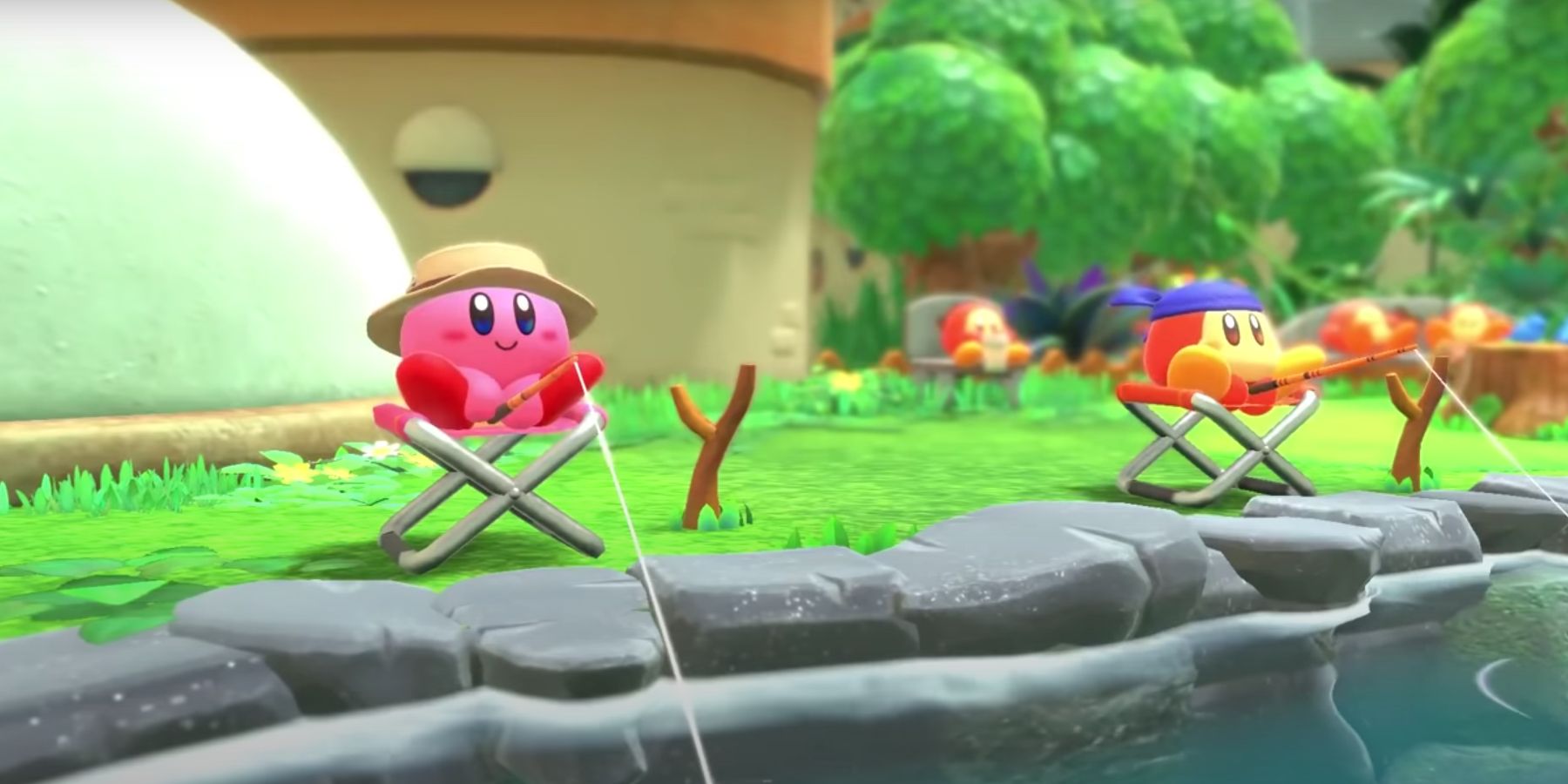 Kirby Forgotten Land Kirby And Bandana Dee Fishing