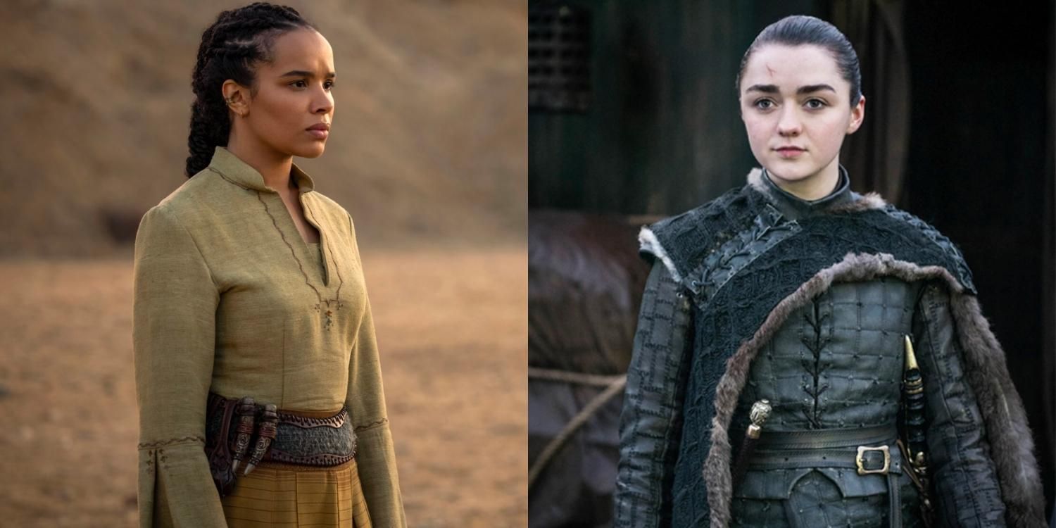 Nynaeve on the plains of Fal Dara in Wheel of Time and Arya in leathers in Winterfell