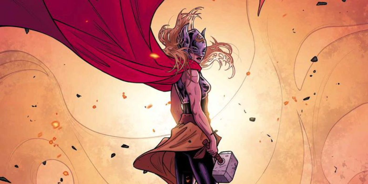 Jane Foster as Thor stands on a battlefield in Marvel Comics
