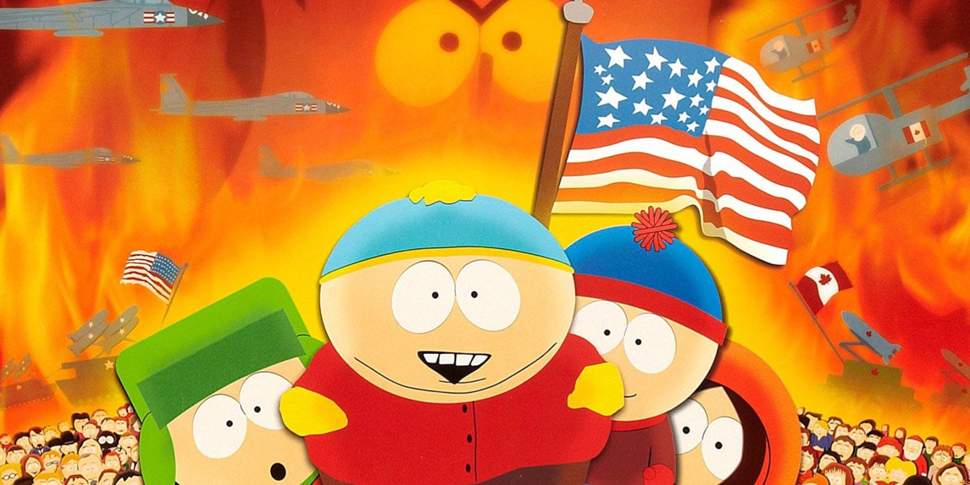 The poster for South Park Bigger Longer and Uncut