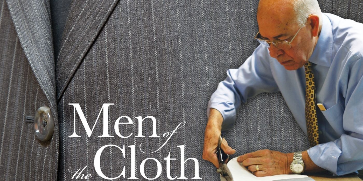 A tailor cutting cloth in Men of the Cloth